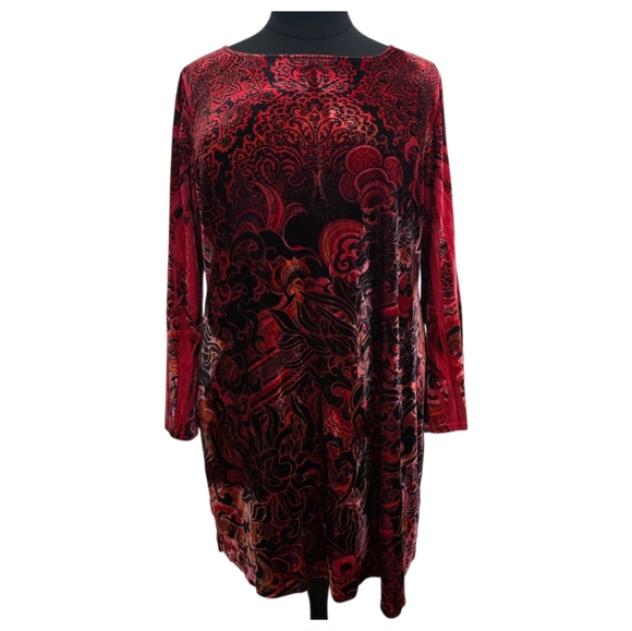 Cato Women's Plus Red Blue Velour Floral A Line Midi Dress Size 18W 20W - Picture 2 of 4